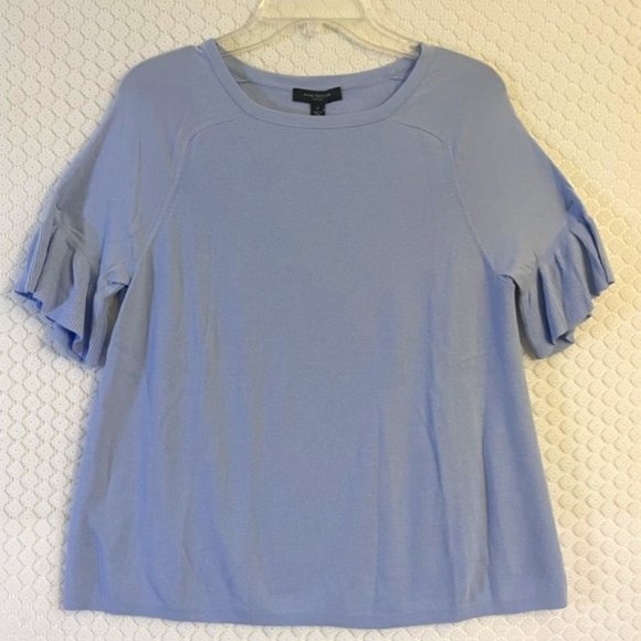 Ann Taylor Petite Short Sleeve Blue Sweater/ Top with Ruffles- Size LP - Picture 1 of 5